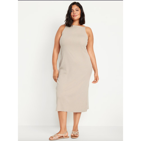 Old Navy Dresses & Skirts - NWT Old Navy Womens Rib Knit MIDI Dress Ribbed Bodycon Chic Moto Modest‎ Modern